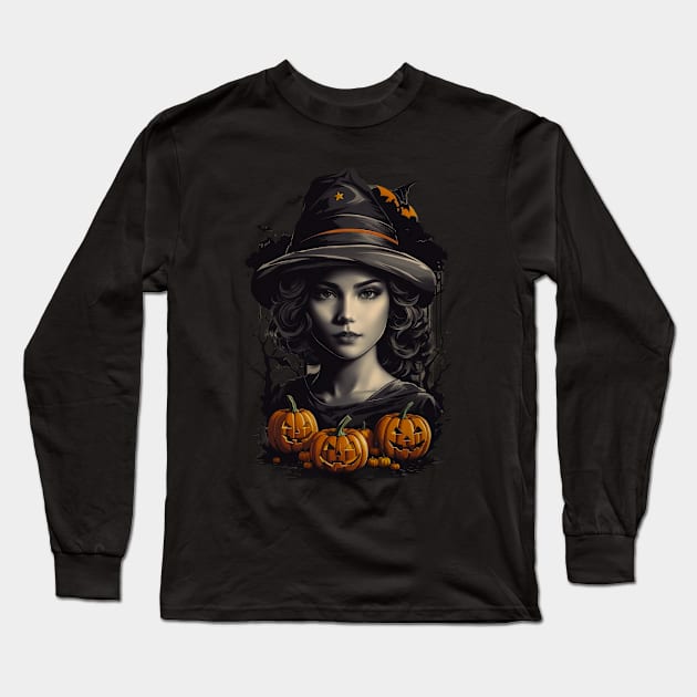 Mystical Halloween Delight: Beautiful Witch Long Sleeve T-Shirt by ShadowTEEStore